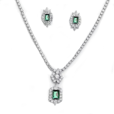 GATSBY INSPIRED - SHIMMERING NECKLACE SET -  CZNK183 EMERALD