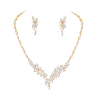 CUBIC ZIRCONIA COLLECTION - CRYSTAL ALLURE NECKLACE SET - CZNK228 - GOLD