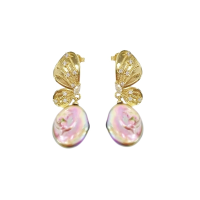 CUBIC ZIRCONIA COLLECTION - EXQUISITE BAROQUE PEARL EARRINGS - CZER917 PINK