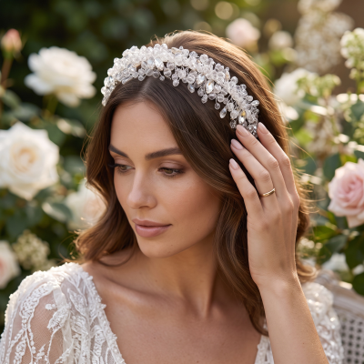 ATHENA COLLECTION - CRYSTAL BEADED HEADBAND - SILVER - AHB245