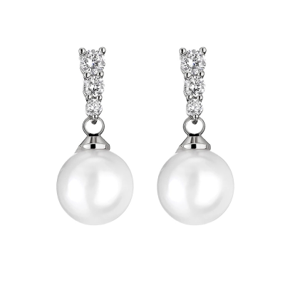 CUBIC ZIRCONIA COLLECTION - DAINTY PEARL DROP EARRINGS - CZER780 SILVER 