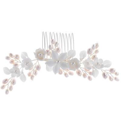 ATHENA COLLECTION - FRESHWATER PEARL HAIR COMB - HC281 SILVER