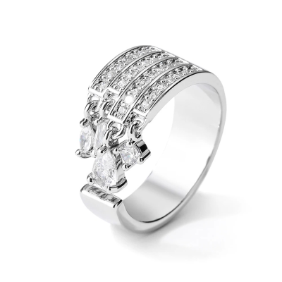 CUBIC ZIRCONIA COLLECTION - EXQUISITE TASSLE RING - R18 SILVER 