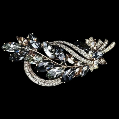 ATHENA COLLECTION - BEJEWELLED  FEATHER BROOCH - BROOCH67 BLACK DIAMOND