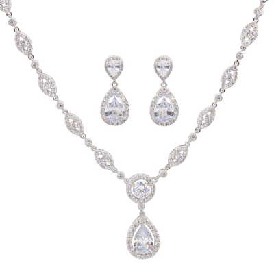 CUBIC ZIRCONIA COLLECTION - STARLET GLAM NECKLACE SET - CZNK176 SILVER