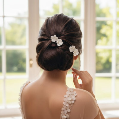 ATHENA COLLECTION - EXQUISITE FLORAL HAIR PINS - PIN80 SILVER