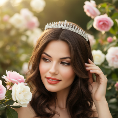 CUBIC ZIRCONIA COLLECTION - STARLET GEM TIARA - AHB178 SILVER 