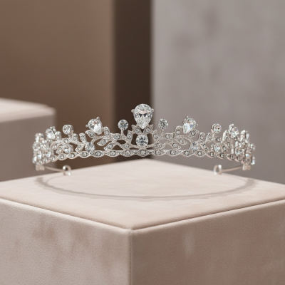 ATHENA COLLECTION - CHIC CRYSTAL TIARA - AHB27 SILVER 