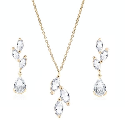 CUBIC ZIRCONIA COLLECTION - DAINTY ELEGANCE NECKLACE SET- CZNK204 GOLD