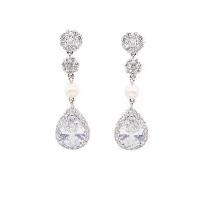 CUBIC ZIRCONIA COLLECTION - SPARKLE PEARL DROP EARRINGS - CZER630