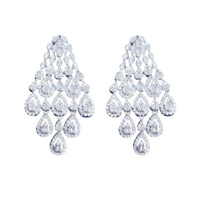 CUBIC ZIRCONIA COLLECTION - DECO GLAM DROP EARRINGS - CZER928 SILVER