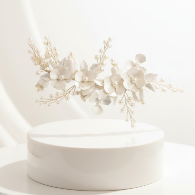 ATHENA COLLECTION - ENCHANTMENT FLORAL HEADPIECE -  HC251 SILVER