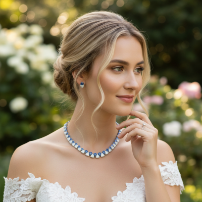 CUBIC ZIRCONIA COLLECTION - STATEMENT NECKLACE SET - CZNK286 