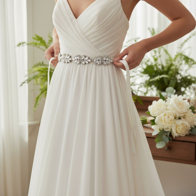 ATHENA COLLECTION - STARLET CRYSTAL BELT - LIGHT IVORY (BELT 29 )