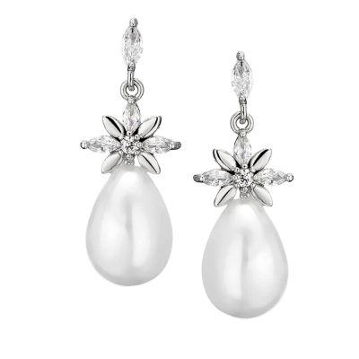 CUBIC ZIRCONIA COLLECTION - PEARL SPARKLE EARRINGS - CZER776 SILVER