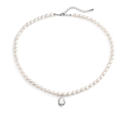 CUBIC ZIRCONIA COLLECTION - PEARL ELEGANCE NECKLACE - CZNK191 SILVER