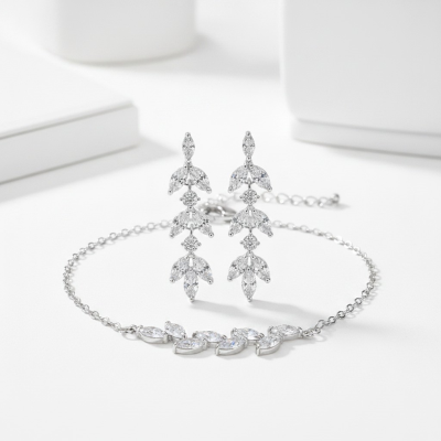 CUBIC ZIRCONIA COLLECTION - DAINTY DROP EARRINGS SET - SILVER 