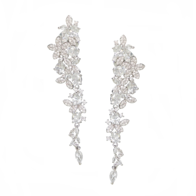 CUBIC ZIRCONIA COLLECTION - CRYSTAL CACADE EARRINGS- CZER933 SILVER