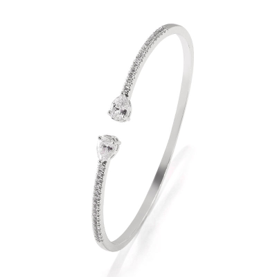 CUBIC ZIRCONIA COLLECTION - GLITZY GEM BANGLE BRACELET -CZBR144 SILVER