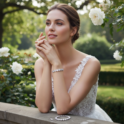 CUBIC ZIRCONIA COLLECTION - GLAM STATEMENT BRACELET - BR180 SILVER 