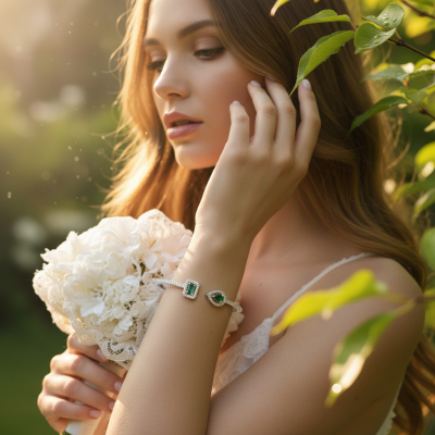 CUBIC ZIRCONIA COLLECTION - EXQUISITE BANGLE BRACELET -CZBR168 EMERALD