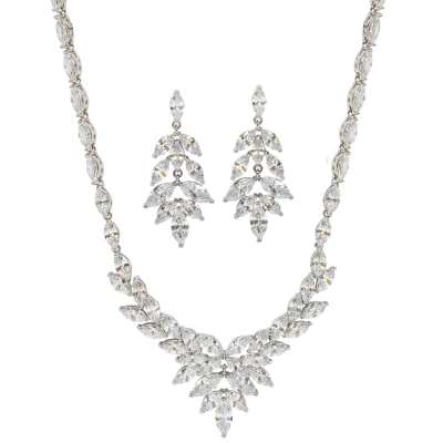 CUBIC ZIRCONIA COLLECTION - STARLET LUXE NECKLACE SET - CZNK174 SILVER 