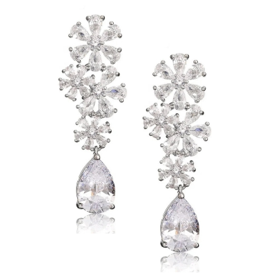 CUBIC ZIRCONIA COLECTION - STARLET LUXE EARRINGS - CZER765 SILVER 
