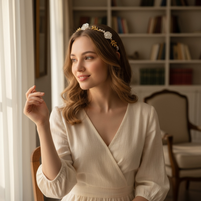 ATHENA COLLECTION - DAINTY DIVA ROSE HEADBAND - GOLD AHB225