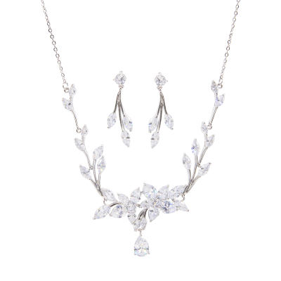 CUBIC ZIRCONIA COLLECTION - GLITZY GLAM NECKLACE SET - CZNK175 SILVER