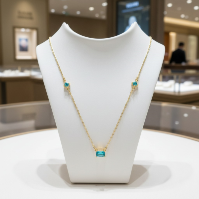 CUBIC ZIRCONIA COLLECTION - DAINTY GEM NECKLACE - 925 STERLING SILVER  -CZNK277