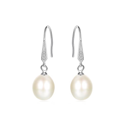 CUBIC ZIRCONIA COLLECTION - CHIC FRESHWATER PEARL EARRINGS - CZER925 SILVER 