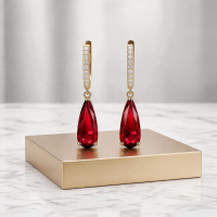 CUBIC ZIRCONIA COLLECTION - BEDAZZLE CRYSTAL DROP EARRINGS - RED