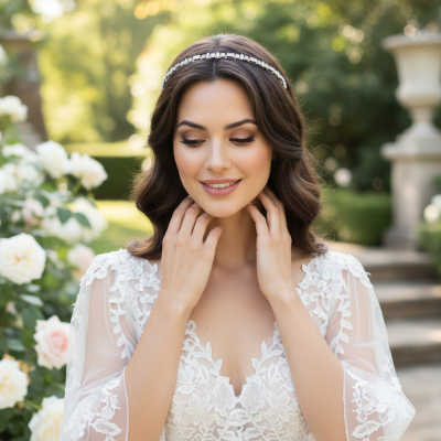 ATHENA COLLECTION - SHIMMERING CRYSTAL HEADBAND - SILVER AHB207