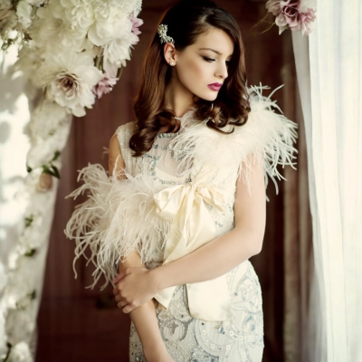 Ostrich Feather Stole - IVORY SASSB-SG4