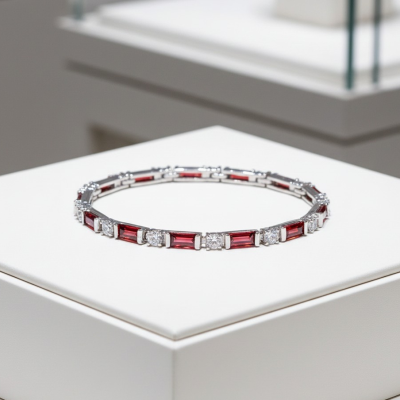 CUBIC ZIRCONIA COLLECTION - DAINTY DAZZLE BRACELET - BR178 RUBY RED