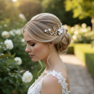 ATHENA COLLECTION - EXQUISITE BOUQUET HAIR PIN SET - (PIN 83) SILVER 