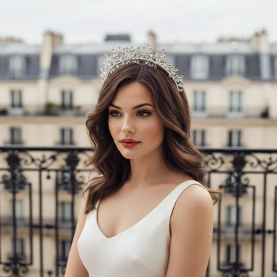 ATHENA COLLECTION - CRYSTAL STARBURST TIARA  AHB163- SILVER