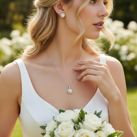 CUBIC ZIRCONIA COLLECTION - FRESHWATER PEARL NECKLACE SET - 925 -SILVER 