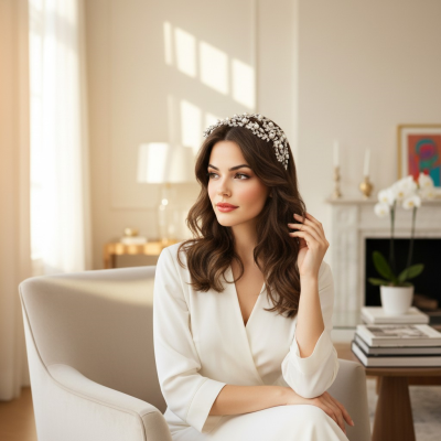 CUBIC ZIRCONIA COLLECTION - ENCHANTING PEARL HEADPIECE - AHB117 