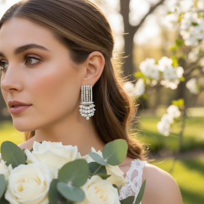 CUBIC ZIRCONIA COLLECTION - LUXE DECO DROP EARRINGS - CZER929 SILVER 