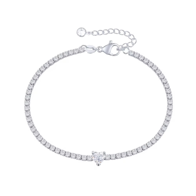 CUBIC ZIRCONIA COLLECTION - EXQUISITE HEART BRACELET   - STERLING SILVER