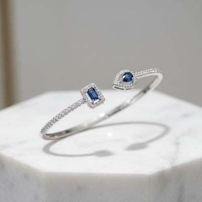 CUBIC ZIRCONIA COLLECTION - EXQUISITE BANGLE BRACELET -CZBR168 SAPPHIRE