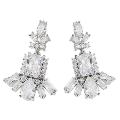 CUBIC ZIRCONIA COLLECTION - GATSBY GEM EARRINGS - CZER682 SILVER