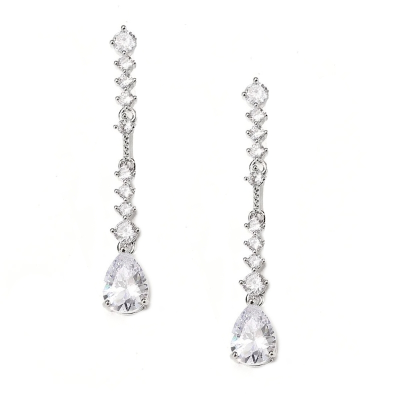 CUBIC ZIRCONIA COLLECTION - SPARKLE DROP EARRINGS  - CZER718 SILVER