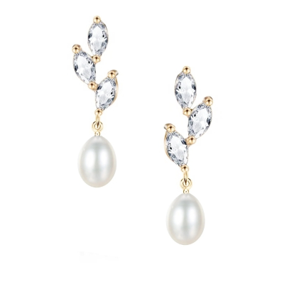 CUBIC ZIRCONIA COLLECTION - PRECIOUS PEARL EARRINGS - CZER736 Gold