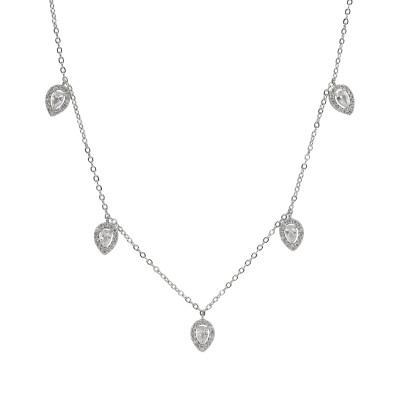 CUBIC ZIRCONIA COLLECTION - CRYSTAL DROP NECKLACE - CZNK116 - SILVER