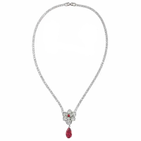 CUBIC ZIRCONIA COLLECTION - VINTAGE INSPIRED NECKLACE SET - CZNK246 RED