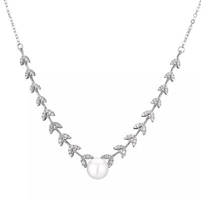 CUBIC ZIRCONIA COLLECTION - DAZZLING VINE NECKLACE - CZNK182 SILVER