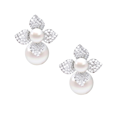 CUBIC ZIRCONIA COLLECTION - VINTAGE PEARL EARRINGS - CZER608 SILVER 