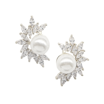 CUBIC ZIRCONIA COLLECTION - DAINTY PEARL EARRINGS - CZER692 SILVER 